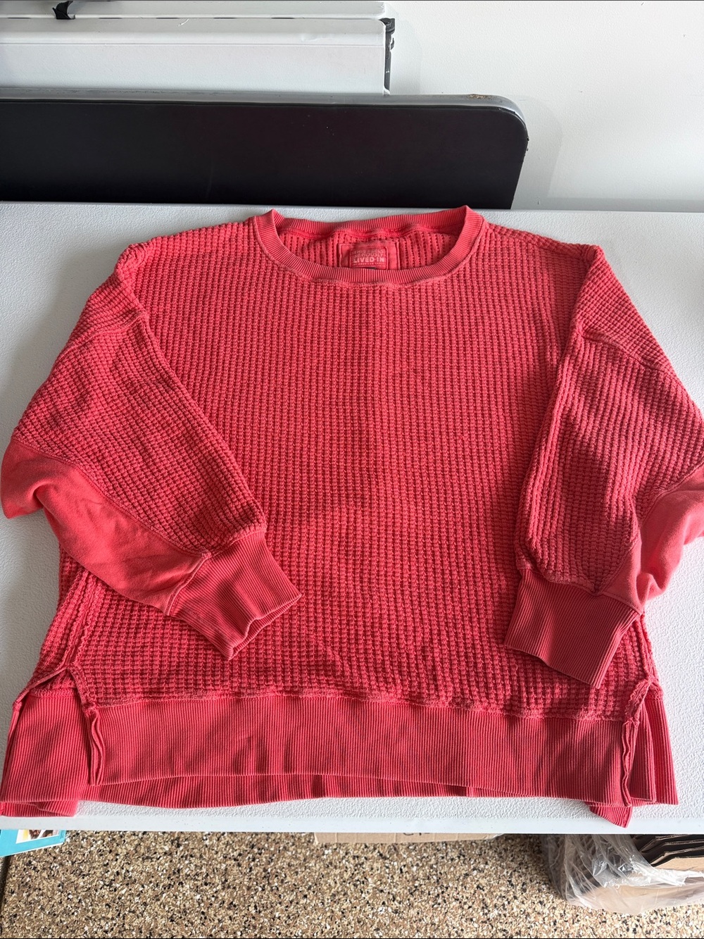 American Eagle Outfitters Coral Waffle-Knit Crewneck Sweater